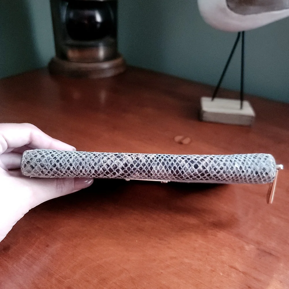 Michael Kors Jet Set Brandy Continental Wallet Taupe Tan Python Embossed Leather - Picture 7 of 16